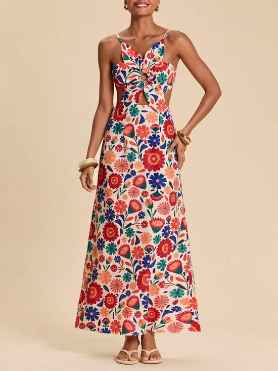 Dresses & Skirts - Multicolor Boho Women's Vacation Floral Backless Spaghetti Strap Dress